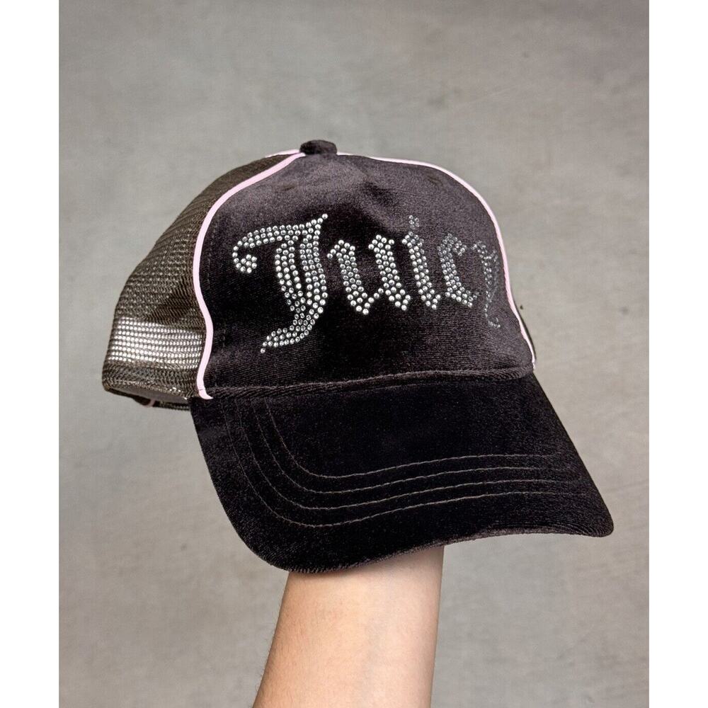 Juicy Couture Bling Rhinestone Velvet Trucker Brown Bedazzled Womens Y2K Hat Cap